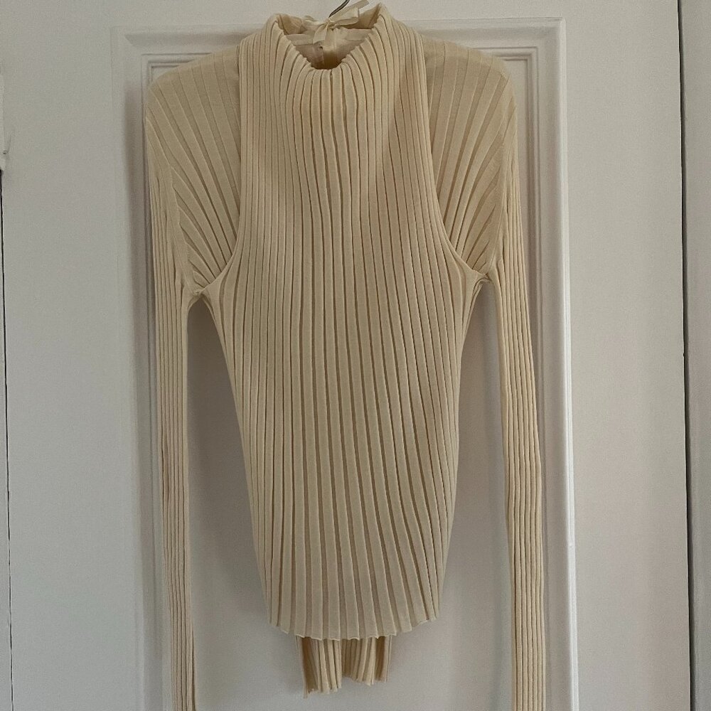 Celine Phoebe Philo wool ribbed cream top